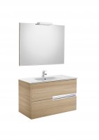 Roca Victoria-N Textured Oak 1000mm Base Unit with Basin, Mirror and LED Spotlight