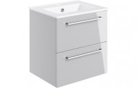 Purity Collection Volti 510mm Wall Hung 2 Drawer Basin Unit & Basin - Grey Gloss