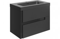 Purity Collection Diverge 805mm Wall Hung 2 Drawer Basin Unit & Co-ordinating Basin - Matt Black & Glass