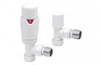 Purity Collection Round Thermostatic White Radiator Valves - Angled