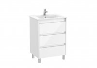 Roca Tenet Glossy White 600 x 460mm 3 Drawer Vanity Unit and Basin with Legs