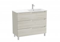Roca Aleyda White Wood 1000mm 3 Drawer Vanity Unit & Right Hand Basin  with Legs
