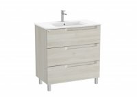 Roca Aleyda Compact White Wood 800mm 3 Drawer Vanity Unit & Basin with Legs