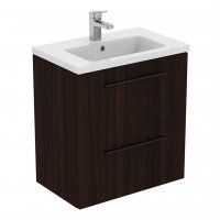 Ideal Standard i.life S Compact Wall Hung 60cm 2 Drawer Coffee Oak Vanity Unit