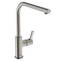Ideal Standard Gusto single lever L spout kitchen mixer with Bluestart technology, silver storm