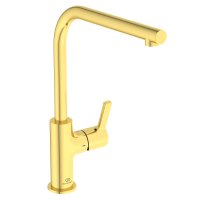 Ideal Standard Gusto single lever L spout kitchen mixer with Bluestart technology, brushed gold