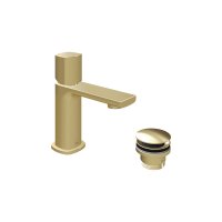 Vado Cameo Leverless Mini Mono Basin Mixer for Low Pressure System with Waste - Satin Brass