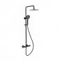 RAK Compact Round Black Chrome Thermostatic Exposed Shower Column, Fixed Head And Shower Kit