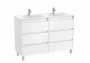 Roca Tenet Glossy White 1200 x 460mm Double Basin 6 Drawer Vanity Unit with Legs
