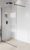Purity Collection 1100mm Matt Black Wetroom Panel with wall Support