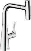 Hansgrohe Metris Select M71 Single Lever Kitchen Mixer 240 with Pull-Out Spray & Sbox, 2 Spray Modes - Chrome