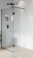 Purity Collection 700mm Matt Black Wetroom Panel with 350mm Deflector Panel