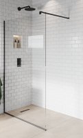 Purity Collection 700mm Matt Black Wetroom Panel with wall Support