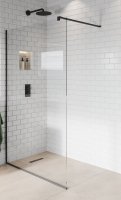 Purity Collection 800mm Matt Black Wetroom Panel with wall Support