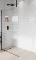 Purity Collection 800mm Matt Black Wetroom Panel with Ceiling Bar