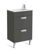 Roca Debba 505mm Compact Basin & Gloss Anthracite Grey Unit (2 Drawer)