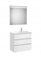 Roca The Gap Gloss White 800mm 3 Drawer Vanity Unit with Right Handed Basin and Eidos LED Mirror