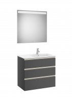 Roca The Gap Anthracite Grey 800mm 3 Drawer Vanity Unit with Right Handed Basin and Eidos LED Mirror