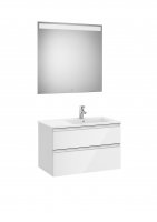 Roca The Gap Gloss White 800mm 2 Drawer Vanity Unit with Right Handed Basin and Eidos LED Mirror