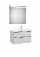 Roca The Gap Arctic Grey 800mm 2 Drawer Vanity Unit with Right Handed Basin and Eidos LED Mirror