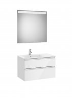 Roca The Gap Gloss White 800mm 2 Drawer Vanity Unit with Left Handed Basin and Eidos LED Mirror