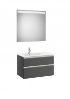 Roca The Gap Anthracite Grey 800mm 2 Drawer Vanity Unit with Left Handed Basin and Eidos LED Mirror