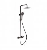 RAK Compact Round Black Chrome Thermostatic Exposed Shower Column, Fixed Head And Shower Kit