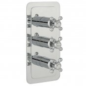 Just Taps Plus Grosvenor Cross Vertical Thermostatic Concealed 2 Outlets Shower Valve Triple Handle - Chrome
