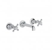 Just Taps Plus Grosvenor 3-Hole Wall Mounted Basin Mixer Tap Cross Handle - Chrome