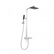 Just Taps Plus Square Thermostatic Shower Pole with Overhead Shower and Hand Shower - Bath Spout