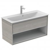 Ideal Standard Connect Air 1000mm Vanity Unit with Open Shelf (Light Grey Wood with Matt White Interior)