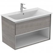 Ideal Standard Connect Air 800mm Vanity Unit with 1 Drawer and Open Shelf (Light Grey Wood with Matt White Interior)