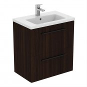 Ideal Standard i.life S Compact Wall Hung 60cm 2 Drawer Coffee Oak Vanity Unit