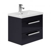 Essential Nevada 600mm Wall Hung Unit With Basin & 2 Drawers, Indigo Gloss