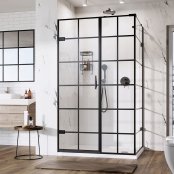 Roman Liberty Black Grid 10mm Hinged Door with One In-Line Panel 1200 x 800mm Left Hand (Corner Fitting)