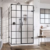 Roman Liberty Black Grid 10mm Hinged Door with One In-Line Panel 1000 x 900mm Right Hand (Corner Fitting)