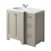 Harrogate Brunswick Dovetail Grey 900mm Return Vanity Unit & White Solid Surface Basin - Left Hand