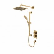 Tavistock Index Dual Function Square Shower System with Riser Kit & Overhead Shower - Brushed Brass