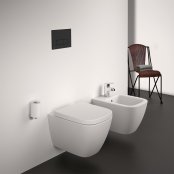 Ideal Standard i.life S Compact Wall Hung Toilet + Concealed WC Cistern with Wall Hung Frame & Silk Black Flushplate