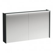 Laufen Lani Traffic Grey 1200mm Illuminated 2 Door Mirror Cabinet with 2 Glass Shelves