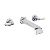 Perrin & Rowe 3 Hole Wall-Mounted Basin Mixer with Low Profile Spout & Lever Handles (3560)