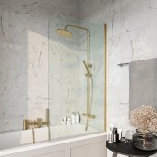 Scudo S6 1400mm x 800mm Radius Edge Bath Screen - Brushed Brass