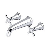 Perrin & Rowe Deco Three-Hole Wall-Mounted Basin Mixer with Crosstop Handles - Chrome
