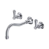 Perrin & Rowe Georgian Three-Hole Wall-Mounted Bath Filler with Country Spout and Lever Handles - Chrome