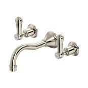 Perrin & Rowe Georgian Three-Hole Wall-Mounted Basin Mixer with Country Spout and Lever Handles - Nickel