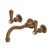 Perrin & Rowe Georgian Three-Hole Wall-Mounted Basin Mixer with Country Spout and Lever Handles - English Bronze