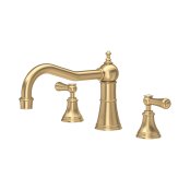 Perrin & Rowe Georgian Three-Hole Deck-Mounted Bath Set with Country Spout and Lever Handles - Satin Brass