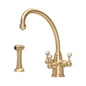 Perrin & Rowe Etruscan Sink Mixer with Filtration and Rinse - Satin Brass