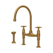 Perrin & Rowe Ionian Bridge Sink Mixer with Rinse (Crosstop) - Aged Brass