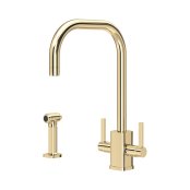Perrin & Rowe Juliet Square Monobloc Sink Mixer with Rinse - Gold
